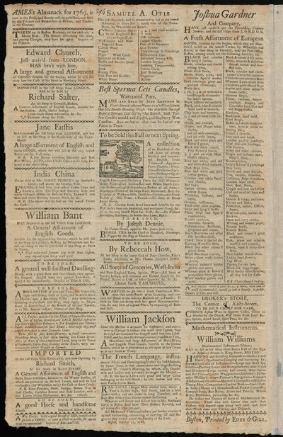Boston Advertisements for Goods Subjected to Import Duties and Trade Restrictions by American School
